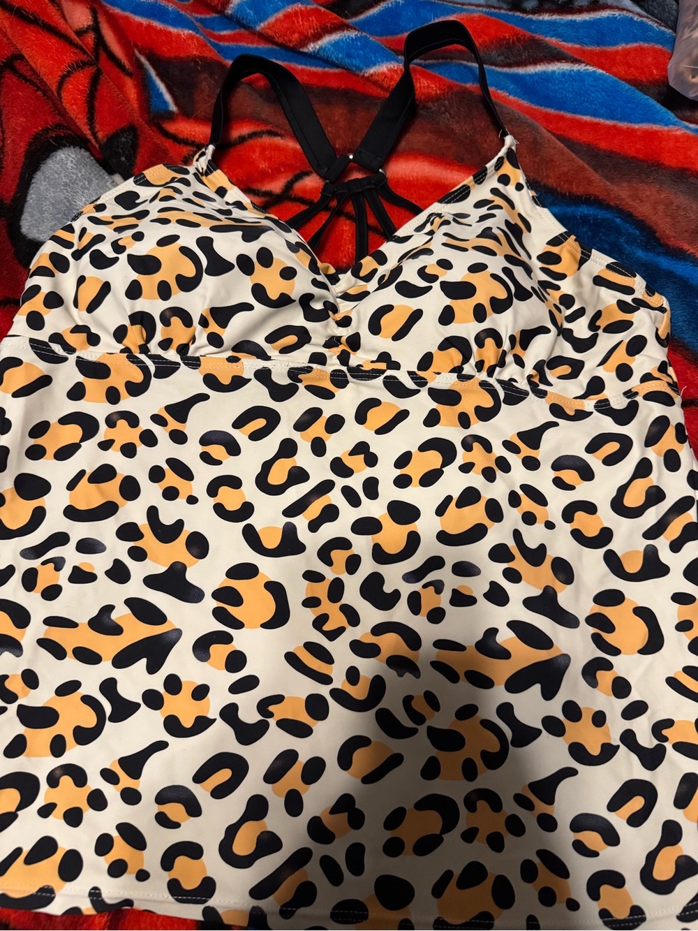 Women's Leopard Print Tankini Top in Black and Tan